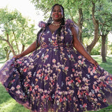 Margaret Floral Midi Dress Purple