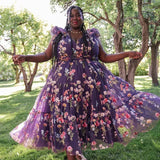 Margaret Floral Midi Dress Purple