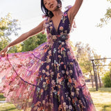 Margaret Floral Midi Dress Purple
