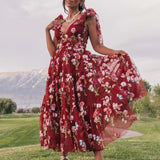 Margaret Floral Midi Dress Red
