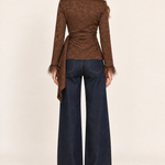 Juliette Chocolate Jacquard Wrap Jacket — back view
