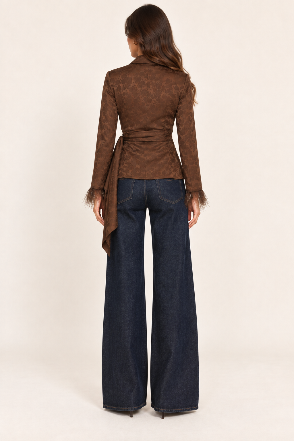 Juliette Chocolate Jacquard Wrap Jacket — back view