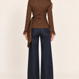 Juliette Chocolate Jacquard Wrap Jacket — back view