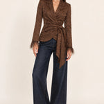 Juliette Chocolate Jacquard Wrap Jacket — front view