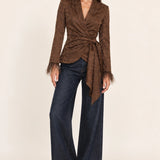 Juliette Chocolate Jacquard Wrap Jacket — front view
