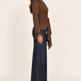 Juliette Chocolate Jacquard Wrap Jacket — side view