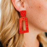 Kennedy Statement Earrings - Red Glitter