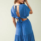 loose maxi blue dress sith golden details