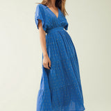 loose maxi blue dress sith golden details