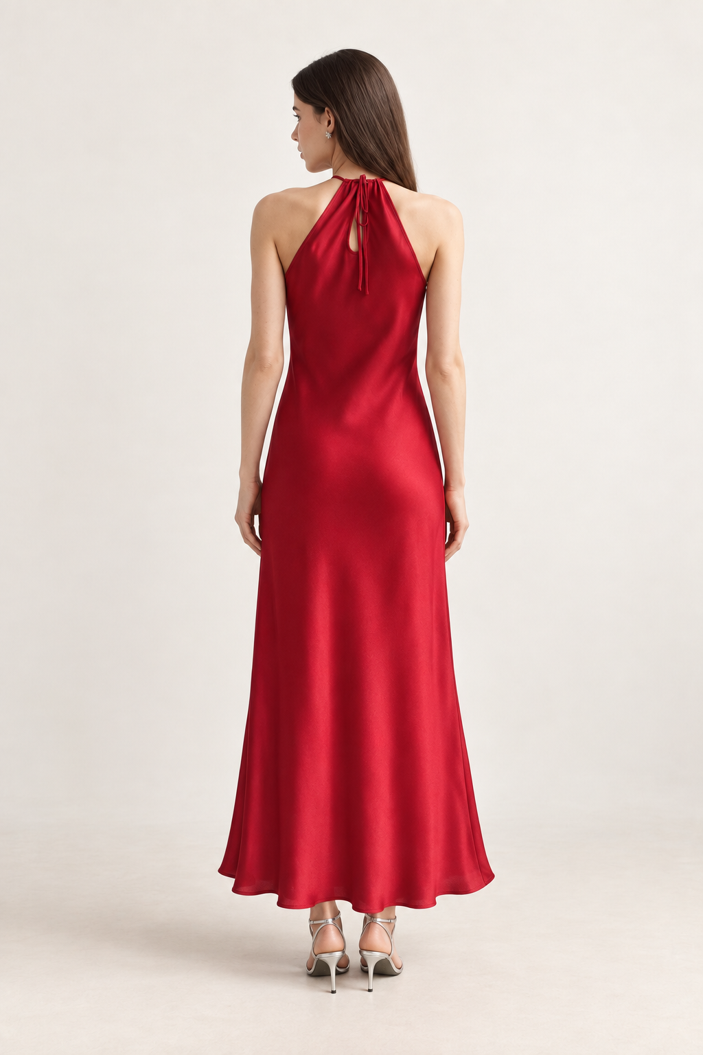 Lucienne Ruby Rosette Halter Maxi Dress back view
