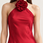 Lucienne Ruby Rosette Halter Maxi Dress close-up view