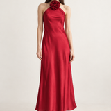 Lucienne Ruby Rosette Halter Maxi Dress front view
