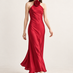 Lucienne Ruby Rosette Halter Maxi Dress movement view