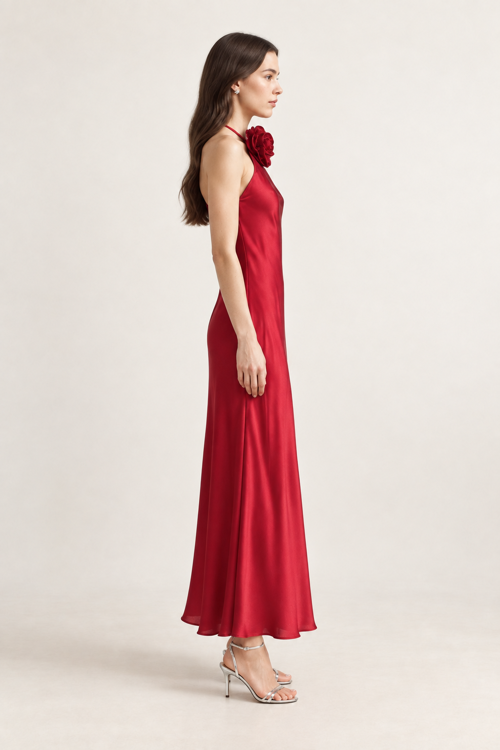 Lucienne Ruby Rosette Halter Maxi Dress side view