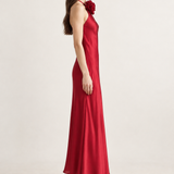 Lucienne Ruby Rosette Halter Maxi Dress side view
