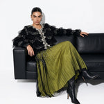 Lumière Embellished Ruffle Jacket — black seated view