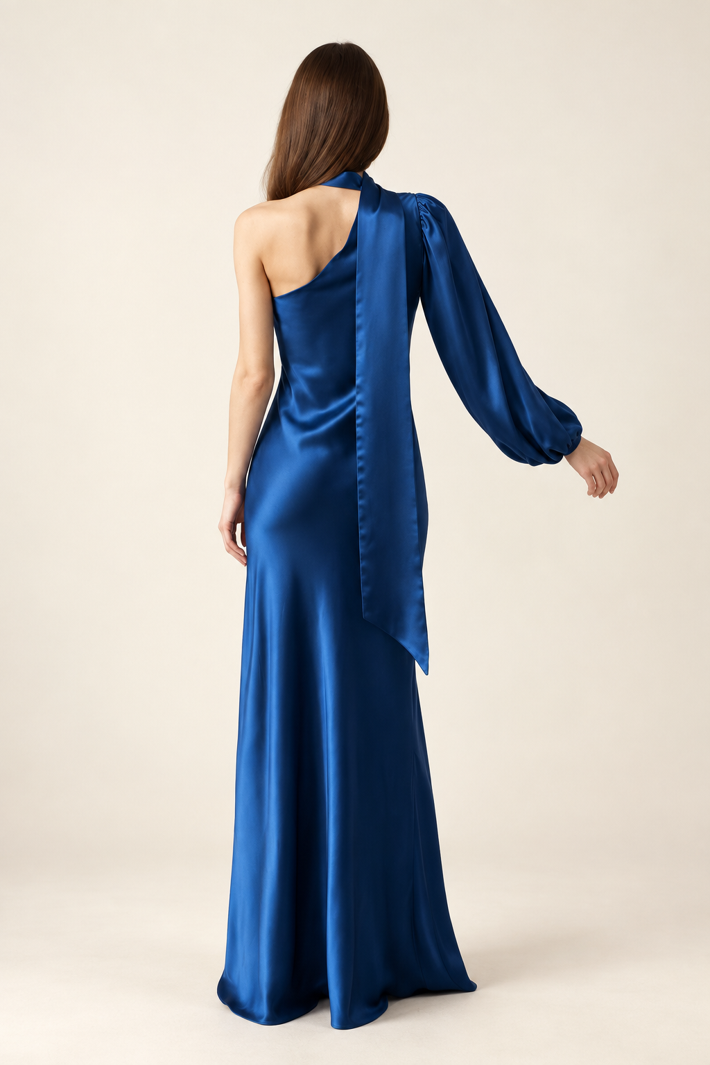 Maëlle Sapphire Satin Scarf Maxi Dress back view