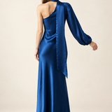 Maëlle Sapphire Satin Scarf Maxi Dress back view