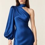 Maëlle Sapphire Satin Scarf Maxi Dress close-up view
