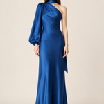 Maëlle Sapphire Satin Scarf Maxi Dress front view
