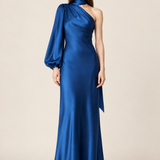 Maëlle Sapphire Satin Scarf Maxi Dress front view