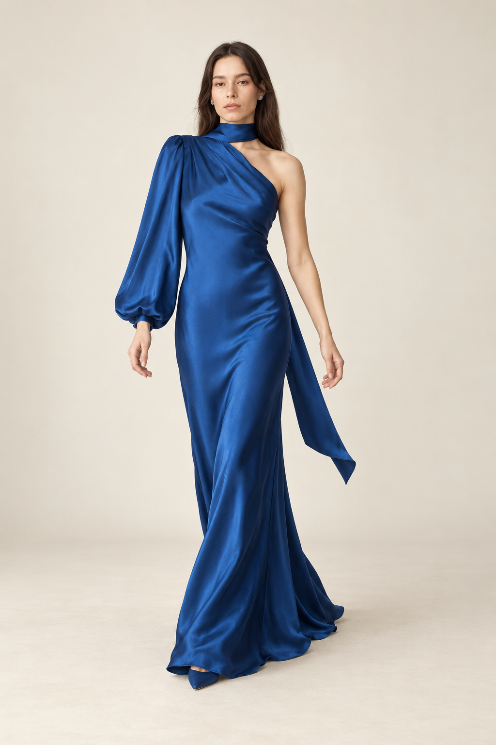 Maëlle Sapphire Satin Scarf Maxi Dress movement view