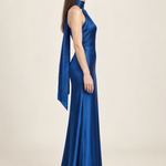 Maëlle Sapphire Satin Scarf Maxi Dress side view