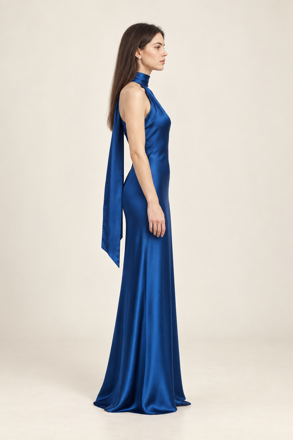 Maëlle Sapphire Satin Scarf Maxi Dress side view