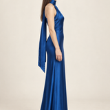 Maëlle Sapphire Satin Scarf Maxi Dress side view