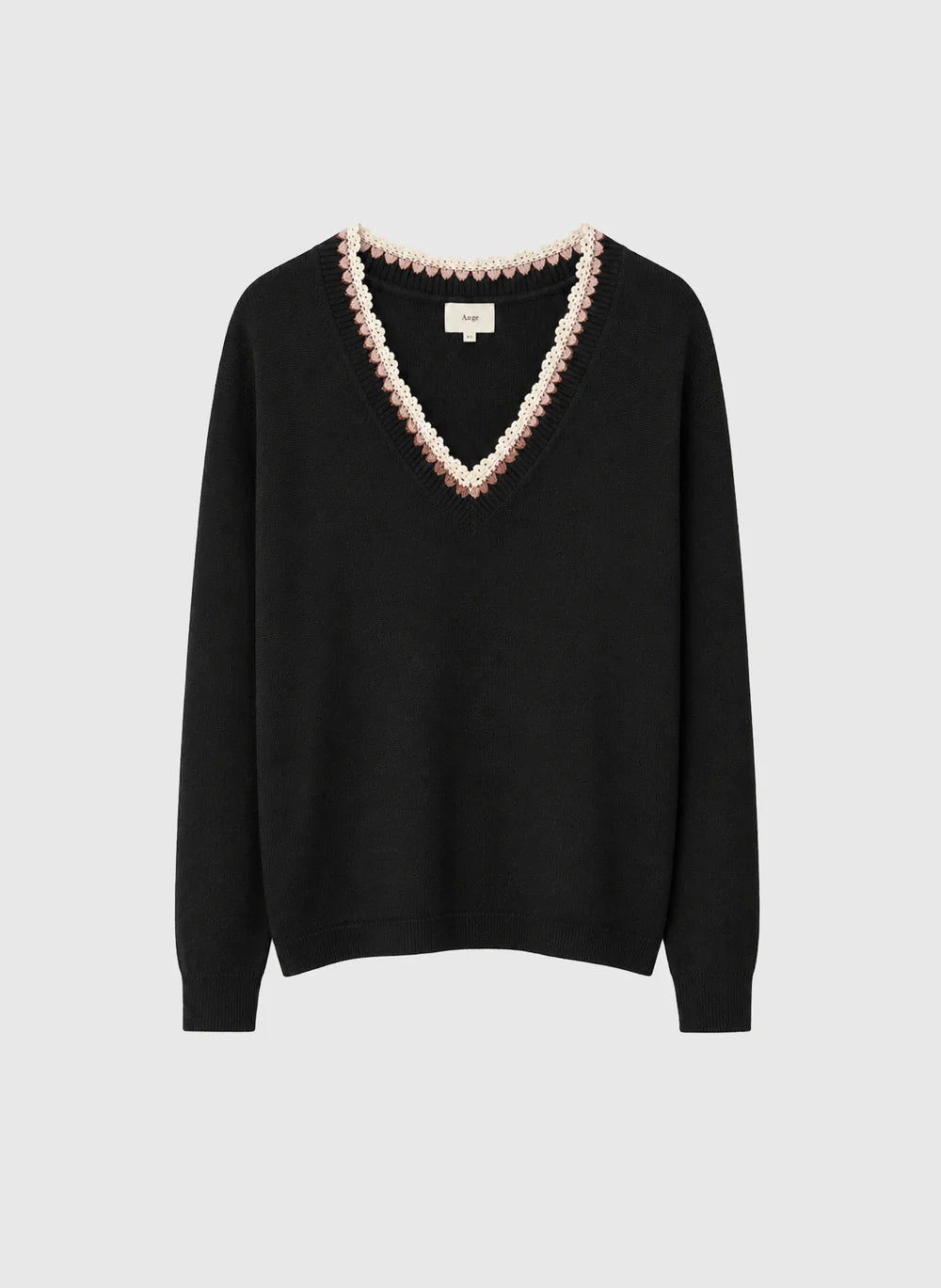 Maëlle Lace-Trim V-Neck Sweater — Black