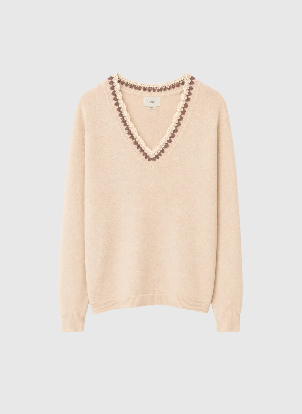 Maëlle Lace-Trim V-Neck Sweater — Ecru