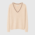 Maëlle Lace-Trim V-Neck Sweater — Ecru