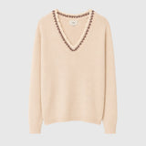 Maëlle Lace-Trim V-Neck Sweater — Ecru
