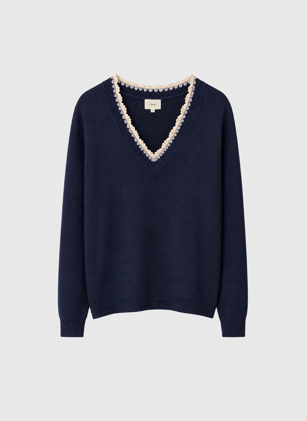 Maëlle Lace-Trim V-Neck Sweater — Navy