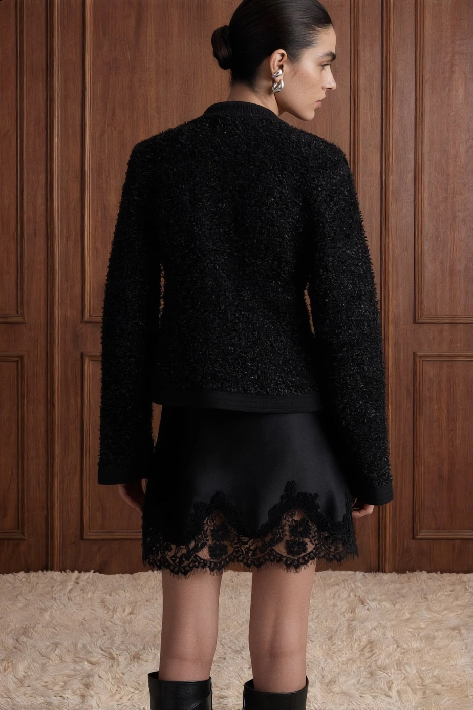 Maison Héritage bouclé cardigan jacket with gold-tone buttons, Black back view