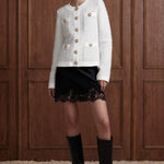Maison Héritage bouclé cardigan jacket with gold-tone buttons, White front view