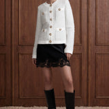 Maison Héritage bouclé cardigan jacket with gold-tone buttons, White front view