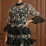 Noir Romance guipure lace midi dress floral lace and ruffle detail