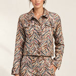 Héloïse Jacquard Jacket in Multico Chevron, front view on a model against an ivory background