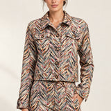 Héloïse Jacquard Jacket in Multico Chevron, front view on a model against an ivory background
