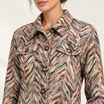 Héloïse Jacquard Jacket in Multico Chevron, close-up of the collar, chest pockets and woven fabric