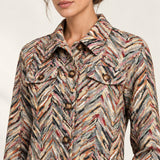 Héloïse Jacquard Jacket in Multico Chevron, close-up of the collar, chest pockets and woven fabric