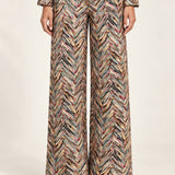 Héloïse Jacquard Wide-Leg Pants in Multico Chevron, front view showing the waistband and flared leg