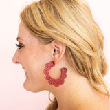Margo Scallop Hoop Earrings - Crimson Glitter