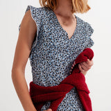 Mini dress with ruffle sleeve in ditsy floral in blue