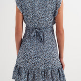 Mini dress with ruffle sleeve in ditsy floral in blue
