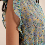 Mini dress with ruffle trims in vintage floral in green