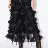 Minuit Petal Sequin Maxi Skirt in Black — detail view