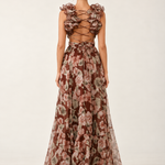 Mocha Fleur Ruffle Maxi Dress — back