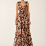 Mocha Fleur Ruffle Maxi Dress — front